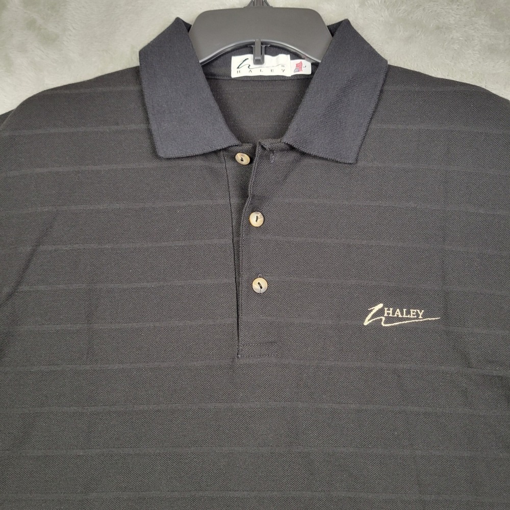 Mens Haley Signature Golf Black Polo Shirt Large Cotton (Logo‎ On Sleeve)